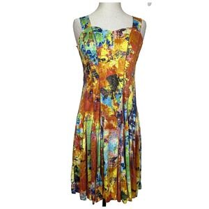 Sacred Threads Dress Womens Sz M Abstract Sleeveless Fit Flare Boho Art Colorful